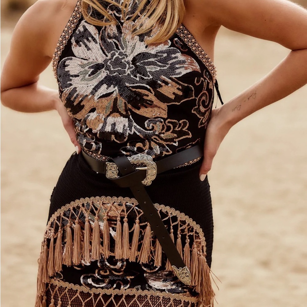 LIKE GOLD DUST SEQUIN FRINGE DRESS